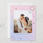 ピンクの天の月太陽タロット神秘的写真ウェディング セーブザデート (裏面)