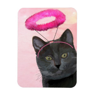 ピンクの天使のハローの黒猫 マグネット