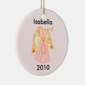 ピンクの天使のベビーの初めてのクリスマス セラミックオーナメント (右)