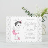 ピンクの天使の赤ちゃんの洗礼 招待状 (スタンド正面)