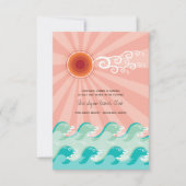 ピンクの太陽とアクアの波 ビーチウェディング 受付カード 招待状 (正面)