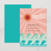 ピンクの太陽とアクアウェーブズ ビーチ ウェディング レセプション カード (正面/裏面)