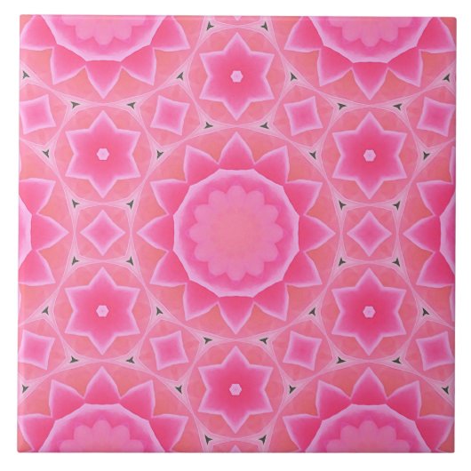 ピンクの太陽と星ベビーガールモザイクパターン タイル (正面)