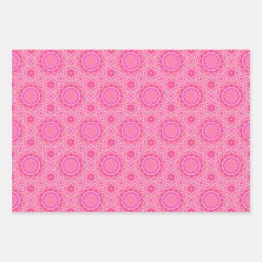 ピンクの太陽と星ベビーガールモザイクパターン ラッピングペーパーシート (正面)