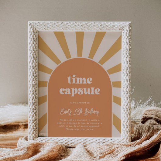 ピンクの太陽の時間カプセルの標識