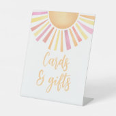 ピンクの太陽の赤ちゃんシャワーカードとギフト 台座サイン (正面)