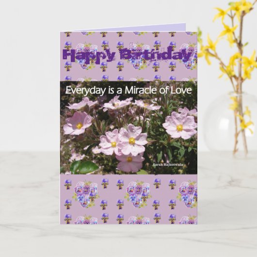 ピンクの奇跡の愛の花のフローラフォトアートカード カード (黄色い花)