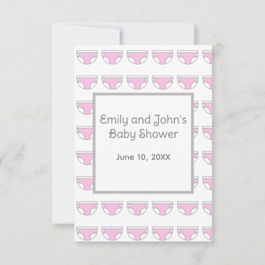 ピンクの女の子おむつラッフルベビーシャワーエンクロージャカード 招待状 (裏面)