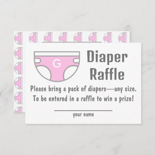 ピンクの女の子おむつラッフルベビーシャワーエンクロージャカード 招待状 (正面/裏面)