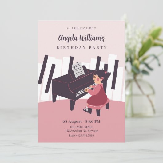 ピンクの女の子がピアノを弾く 招待状 (スタンド正面)