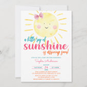 ピンクの女の子が陽光の赤ちゃんシャワーを少し浴びる 招待状 (正面)