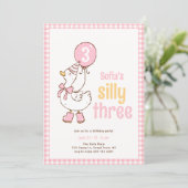 ピンクの女の子たちと3羽のばかガチョウ 3歳の誕生日 招待状 (スタンド正面)