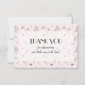 ピンクの女の子にワイルドフラワーベイビーシャワー サンキューカード (正面)
