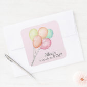 ピンクの女の子に水彩風船ベビー赤ちゃんシャワー スクエアシール (封筒)