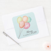 ピンクの女の子に水彩風船ベビー赤ちゃんシャワー スクエアシール (封筒)