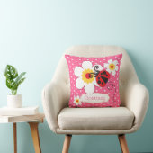 ピンクの女の子のてんとう虫の名前の花の水玉模様の枕 クッション (椅子)