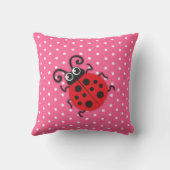 ピンクの女の子のてんとう虫の名前の花の水玉模様の枕 クッション (裏面)