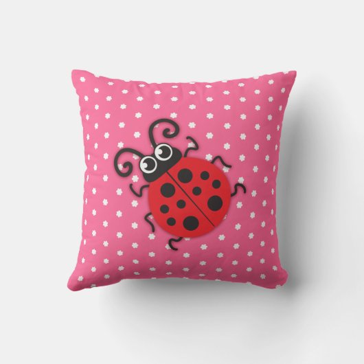 ピンクの女の子のてんとう虫の名前の花の水玉模様の枕 クッション (裏面)