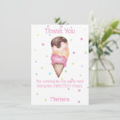 ピンクの女の子のアイスクリーム誕生日パーティー感謝カード 招待状 (スタンド正面)