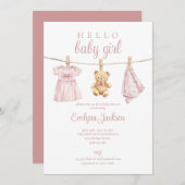 ピンクの女の子のクロースレイン赤ちゃんシャワーすべて1つ 招待状 (正面/裏面)