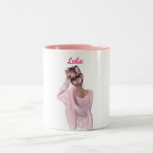 ピンクの女の子のコパーソナライズされたーヒカスタムー ツートーンマグカップ (中央)