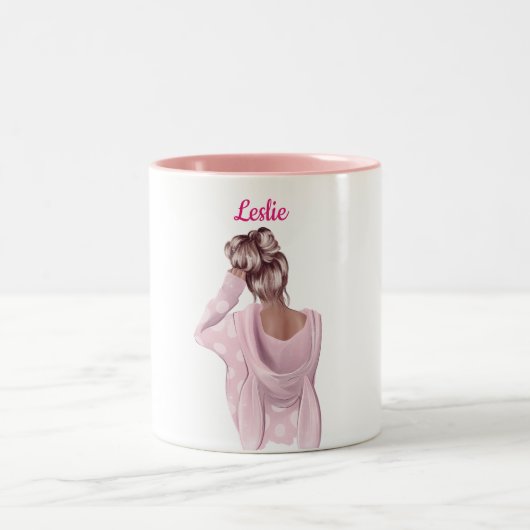 ピンクの女の子のコパーソナライズされたーヒカスタムー ツートーンマグカップ (中央)