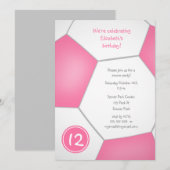 ピンクの女の子のサッカーバースデーパーティー 招待状 (正面/裏面)