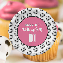 ピンクの女の子のサッカー誕生日パーティー ペーパープレート