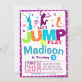 ピンクの女の子のジャンピングパーティー誕生日招待状テンプレート 招待状 (正面)