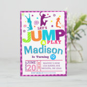 ピンクの女の子のジャンピングパーティー誕生日招待状テンプレート 招待状 (スタンド正面)