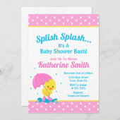 ピンクの女の子のダックベビーシャワー招待状 招待状 (正面/裏面)