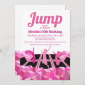 ピンクの女の子のトランポリンパークパーティー招待状 招待状 (正面/裏面)