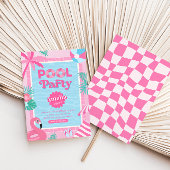 ピンクの女の子のトロピカルプールパーティー招待状 招待状