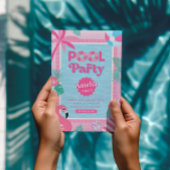 ピンクの女の子のトロピカルプールパーティー招待状 招待状