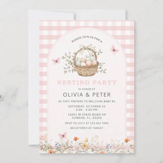 ピンクの女の子のネスティングパーティーの準備ネストベビーシャワー 招待状 (正面)