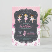 ピンクの女の子のバレリーナの誕生日のチュチュのバレエのダンス 招待状 (スタンド正面)