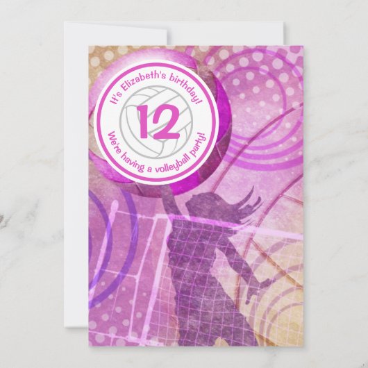 ピンクの女の子のバレーボール誕生日パーティー招待状 招待状 (裏面)