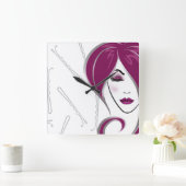 ピンクの女の子のヘアーサロンの時計 スクエア壁時計 (ホーム)