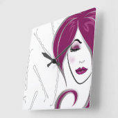 ピンクの女の子のヘアーサロンの時計 スクエア壁時計 (傾斜)