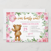 ピンクの女の子のベビーシャワーおめでとう We Can Bearly Wait 招待状 (正面)