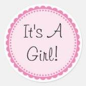 ピンクの女の子のベビーシャワー招待パーティー ラウンドシール (正面)