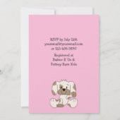 ピンクの女の子のベビーシャワー - かわいい子犬とハート 招待状 (裏面)