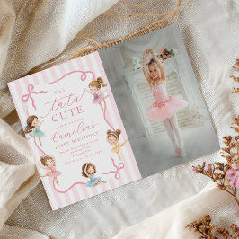 ピンクの女の子のリボン付きチュチュ バレリーナ 1歳の誕生日写真 招待状