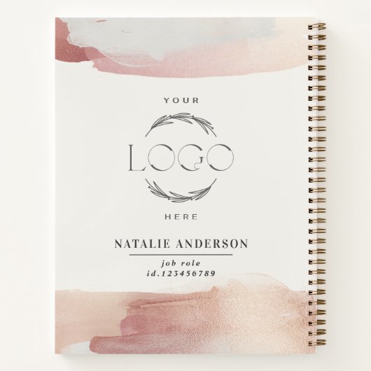 ピンクの女の子のローズゴールドのモダンでスタイリッシュなあなたのロゴ ノートブック (裏面)