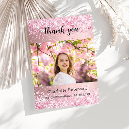 ピンクの女の子の写真の確認サンキューカード 招待状