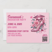 ピンクの女の子の写真カスタムラグジュアリー卒業式 招待状 (裏面)