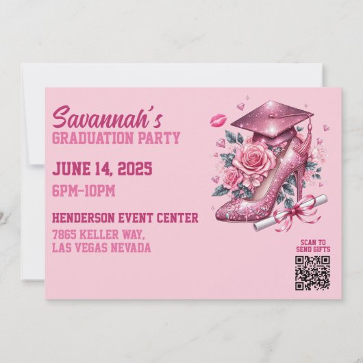 ピンクの女の子の写真カスタムラグジュアリー卒業式 招待状 (裏面)