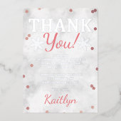 ピンクの女の子の冬のクリスマスベビーシャワーありがとう 箔招待状 (正面)