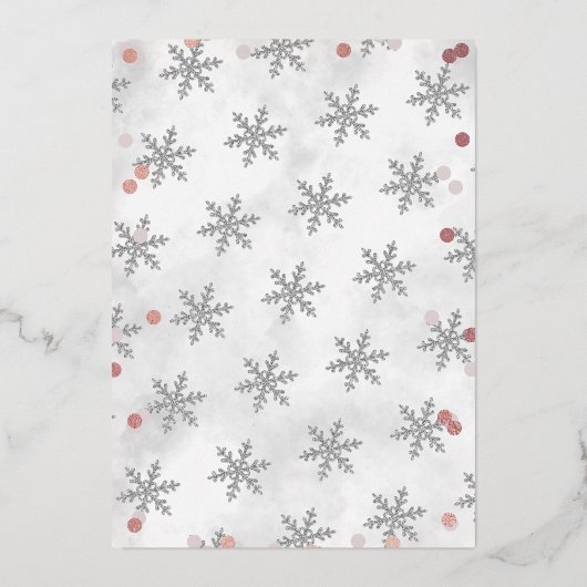 ピンクの女の子の冬のクリスマスベビーシャワーありがとう 箔招待状 (裏面)