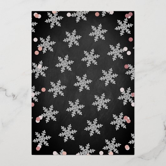 ピンクの女の子の冬のクリスマスベビーシャワーありがとう 箔招待状 (裏面)